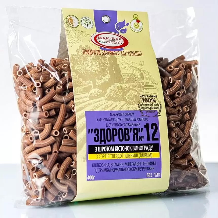 Макароны со шротом косточки винограда ЗДОРОВЬЕ №12, 400г купить в магазине