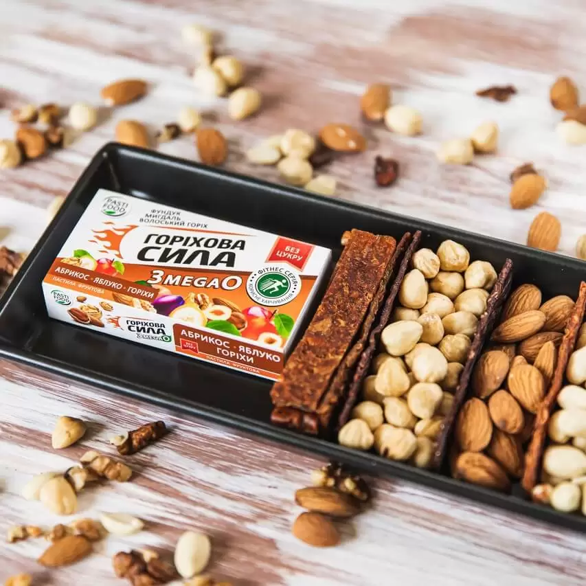 Пастила Ореховая сила Абрикос, Яблоко, Орехи Pasti Food, 50г купить в магазине Роса-Фуд
