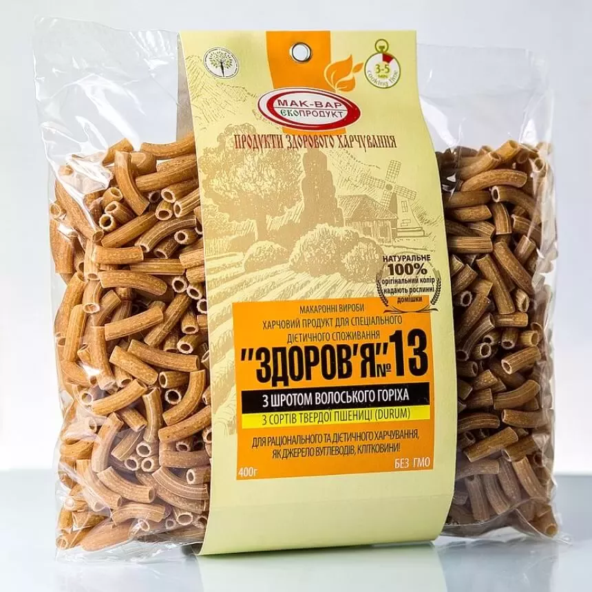 Макароны со шротом грецкого ореха ЗДОРОВЬЕ №13, 400г купить в магазине Роса-Фуд