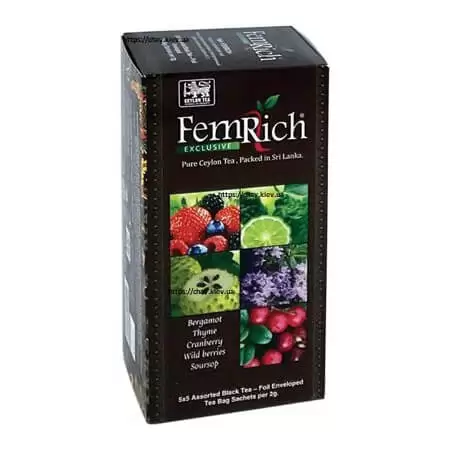 Ассорти вкусов цейлонского чая FemRich 25 пакетов купить в магазине Роса-Фуд