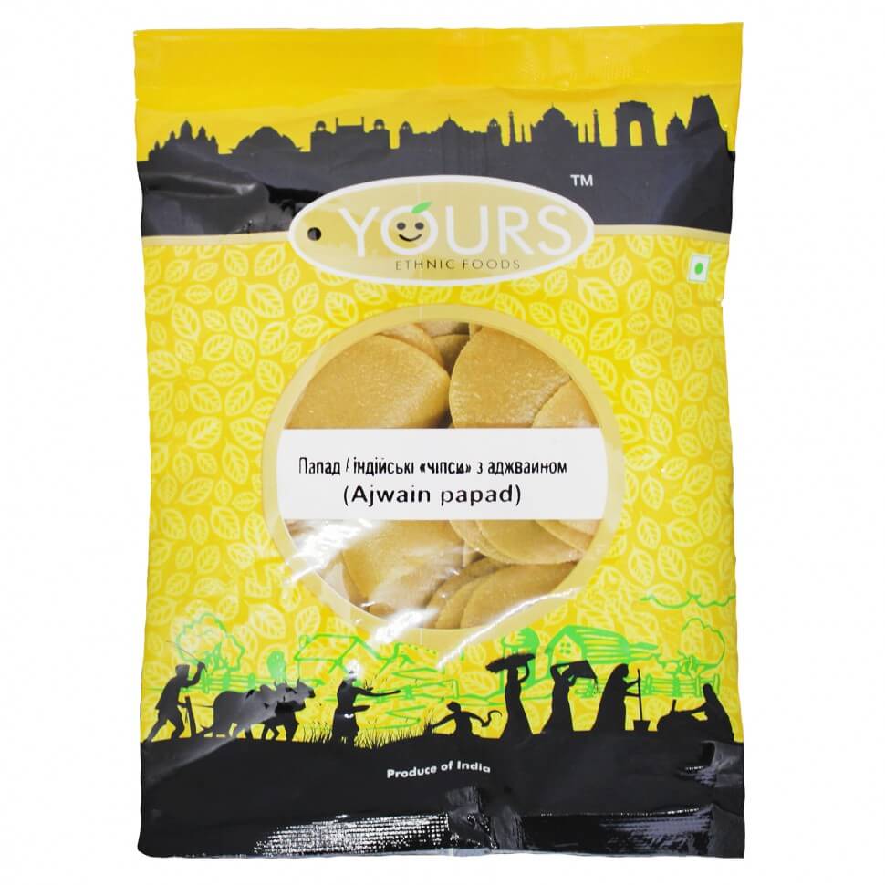 Папад с аджвайном Ajwain Papad Yours 100 грамм купить в магазине Роса-Фуд